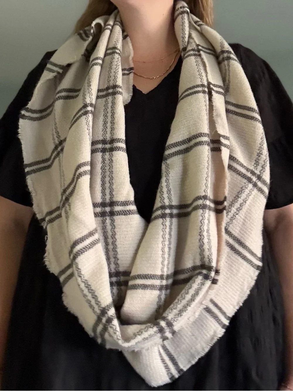 A New Day Target Cozy Plaid Infinity Scarf Cream and Black NWOT